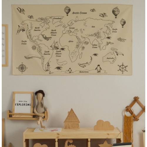 Big World Map Tapestry Organic Cotton Fabric Tapestry Kid Room - Etsy