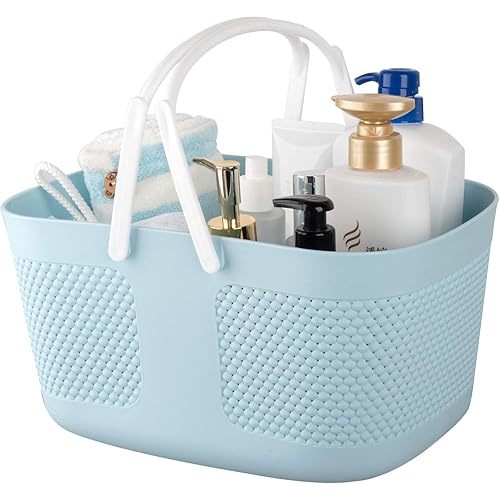 Shower Caddy Basket, Portable Large Capacity Thickened Plastic Organizer Storage Tote with Handles Drainage Toiletry Bag Bin for Bathroom, College Dorm Room Essentials, Kitchen, Camp, Gym, Blue
