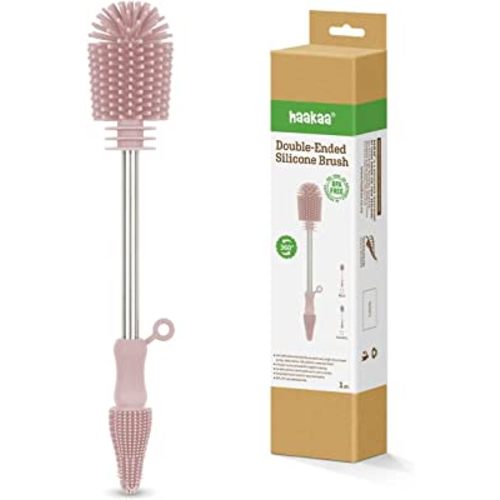 Haakaa Silicone Cleaning Brush, Baby Bottle Brush, Bottle Brush Cleaner, Reusable Cleaning Brush for Haakaa Pump, Milk Storage Bags, All-Round Cleaning, Sturdy Bristles. Pink