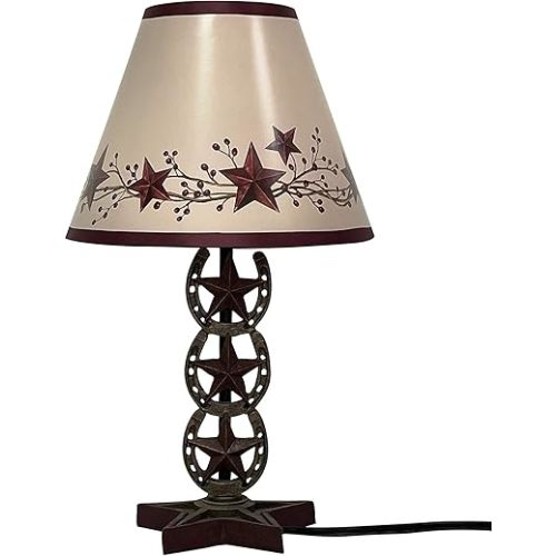 SnS Cowboy Western Horseshoe Vintage Hand Painted Resin Table Lamp Country Home Decoration,Christmas Star Horseshoe Lamp