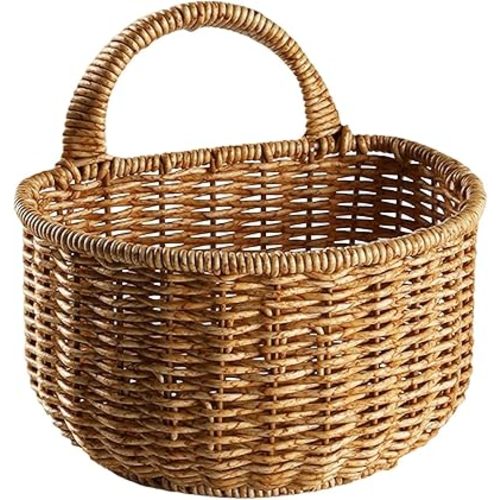 Qianly Wall Hanging Baskets Storage with Handle Washable Decorative Basket Woven Wall Basket Kitchen Bin for Towels Magazines Toys Balcony Cabinet, 17cmx15cm