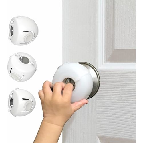 6 Pack Door Knob Safety Covers for Kids, Child Proof Door Knob Covers, Door Handle Baby Proof, Child Locks for Door, Easy to Install, White