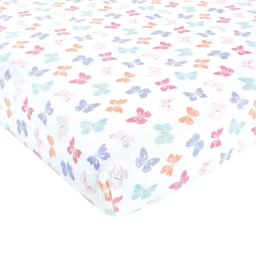 Hudson Baby Unisex Baby Cotton Fitted Crib Sheet, Pastel Butterfly, One Size