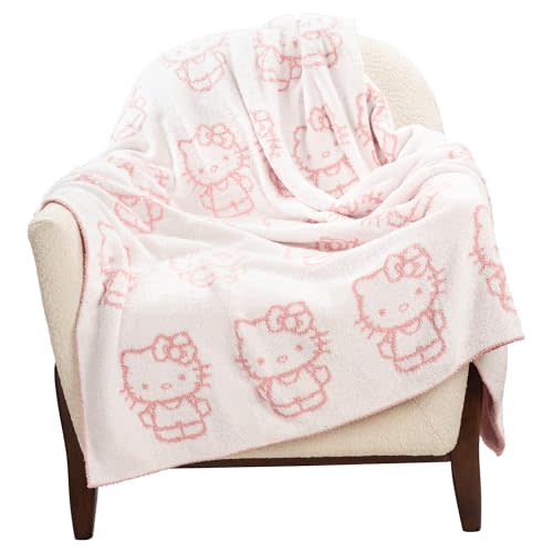 Hello Kitty Feather Knit Fluffy Throw Blanket - Fuzzy Blanket Measures 50 x 60 Inch, Super Soft Soft Lightweight Pink Accent for Couch or Chair