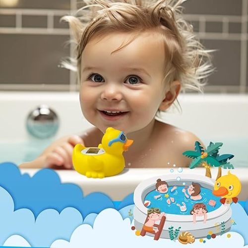Duck Baby Bath Thermometer, Newborn Bath and Room Temperature Thermometer Safety Floating Toy, Bathtub Thermometer for Infant - Yellow