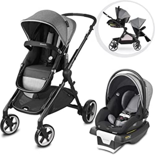 Evenflo 53112311 Gold Pivot Xpand Smart Modular Stroller and Car Seat Travel System with SensorSafe Technology and Large Cruiser Tires, Moonstone Gray