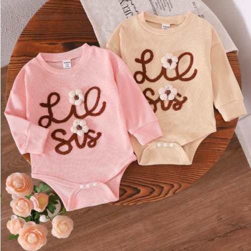 2pcs Baby Girls' Floral Print Long Sleeve Bodysuit & Bodysuit Set, Autumn & Winter