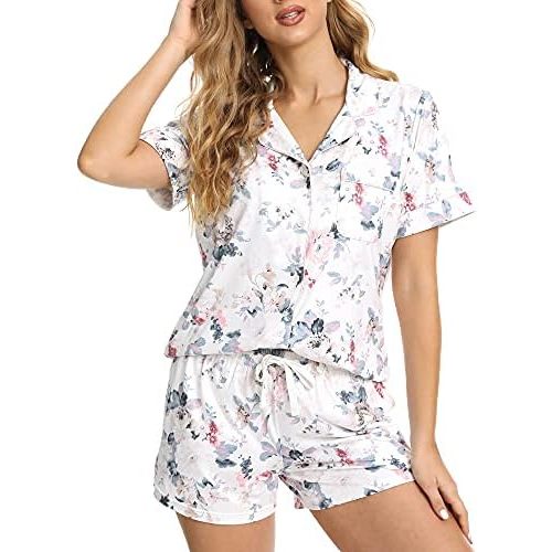 LYCY Womens Pajamas Set Floral Print, Soft Pajamas for Women Shorts Set, Summer Button Down 2 piece Women Pjs