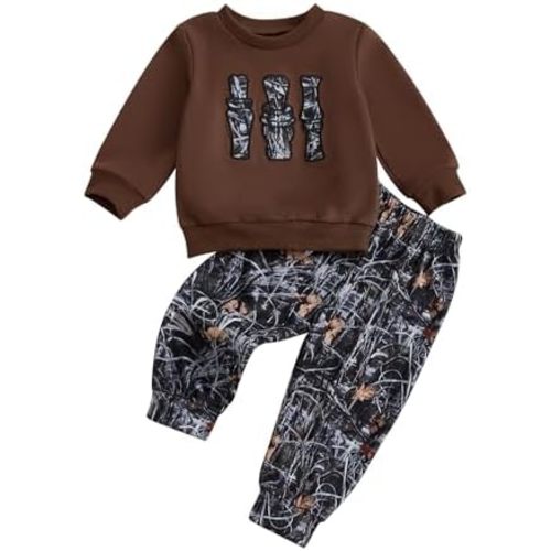 Toddler Boy Boy Hunting Outfit Crew Neck Sweatshirt Top Camo Jogger Pants Set 2Pcs Fall Winter Clothes