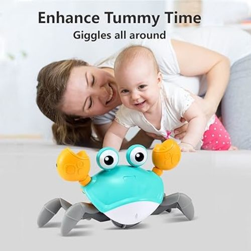 control future Crawling Crab Baby Toy - Infant Tummy Time Toys 3 4 5 6 7 8 9 10 11 12 Babies Boy 3-6 6-12 Learning Crawl 9-12 12-18 Walking Toddler 36 Months Old Music Development 1st Birthday Gifts - Green