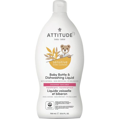 ATTITUDE Baby Dish Soap for Sensitive Skin with Oatmeal, Plant and Mineral-Based Ingredients, Unscented, 23.6 Fl Oz | Vegan, Unscented