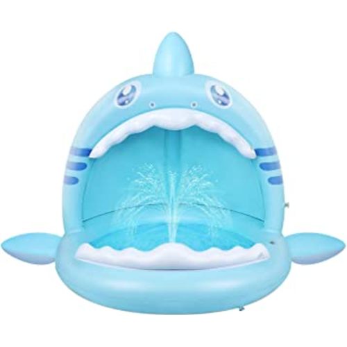 Baby Pool,Shark Splash Toddlers Swimming Pool with Canopy,Portable Inflatable Kiddie Paddling Pool with Water Sprinkler,45’’ Indoor&Outdoor Water Game Play Center for Kidss
