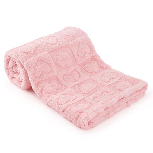 Plush Soft with Heart Checkered Baby Blanket,Fleece Infant Toddler Blankets for Girls Boys,Warm Lightweight Breathable Newborn Receiving Blankets for Crib Stroller 30"×39" (Light Pink, Heart)