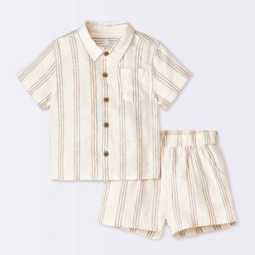 Baby Boys' Gauze Slub T-Shirt & Shorts Set - Cloud Island™ Cream 0-3M
