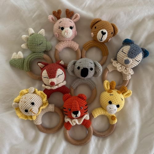 100% Organic Cotton Crochet Animal Baby Rattle Toy