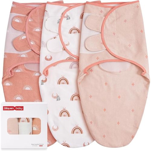GLLQUEN BABY 3-Pack Organic Baby Swaddle Sleep Sacks for Newborn - Baby Swaddles 0-3 Months, Newborn Swaddling Sack, Rainbow & Sun, Infant Swaddle Blanket Wrap (Small/Medium)