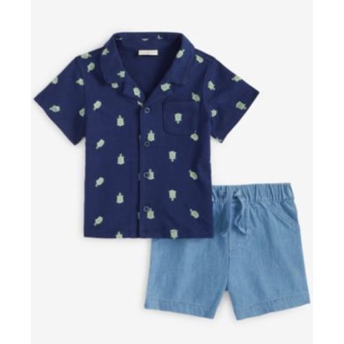 Baby Collared Turtle-Print Shirt & Shorts, 2 Piece Set, Exclusively at Macy's