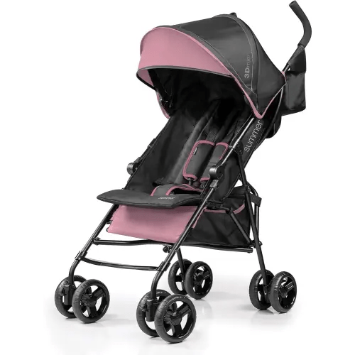 Summer by Ingenuity 3D Mini Convenience Stroller – Lightweight Stroller with Compact Fold, Multi-Position Recline, Canopy with Pop Out Sun Visor and More – Umbrella Stroller for Travel, Pink