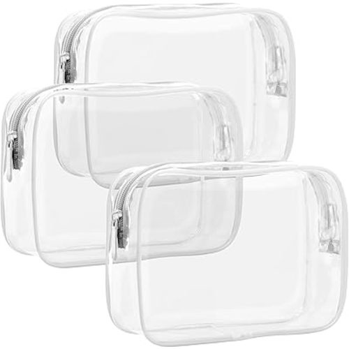 F-color TSA Approved Toiletry Bag - 3 Pack Clear Toiletry Bags Clear Makeup Cosmetic Bags for Women Men, Quart Size Travel Bag, Carry on Airport Airline Compliant Bag, White(for age 12 or above)