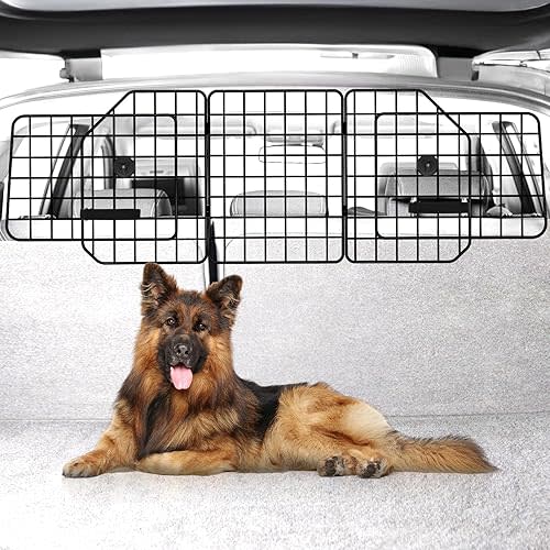 HAITRAL Universal-Fit Dog Barrier, Adjustable SUV/Car/Truck Divider, Heavy-Duty Wire Mesh Pet Guard, Back Seat Separator, Safety Travel Accessories