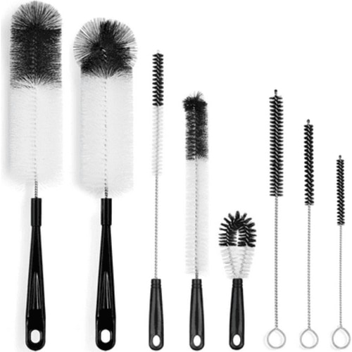 8-Pack Set Bottle Cleaning Brush - Long Handle Water Bottle Straw Cleaning Brush for Washing Narrow Neck Decanter, Baby/Sports Bottle, Thermos (Black)