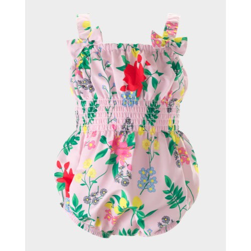 Girl's Botanical Floral Bubble One-Piece Swimsuit, Size 6M-24M