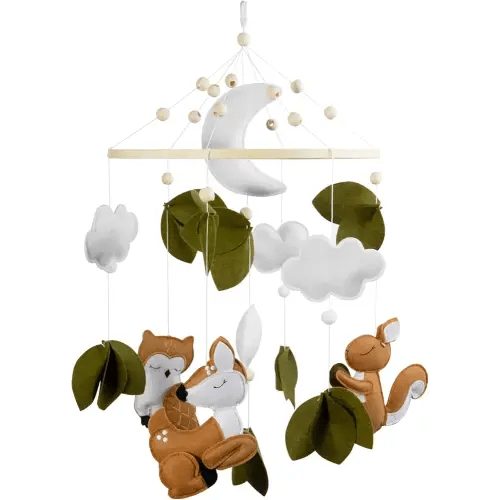 FEISIKE Baby Mobile for Cirb, Woodland Animals Theme Bassinet Baby Nursery Mobiles for Boys and Girls, Squirrel Crib Mobile Hanger for Infant Bedroom Hanging Decoration