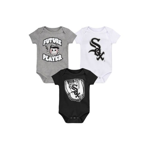 Newborn & Infant Heather Gray/Black/White Chicago White Sox Minor League Player Three-Pack Bodysuit Set, 6-9M