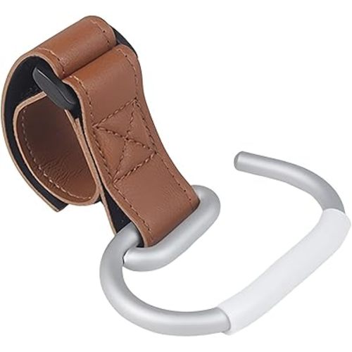 Stroller Hook – Aluminum Hook with Velcro Strap, Lightweight, Durable, Customizable Placement for All Occasions (Brown, 2-Pack)