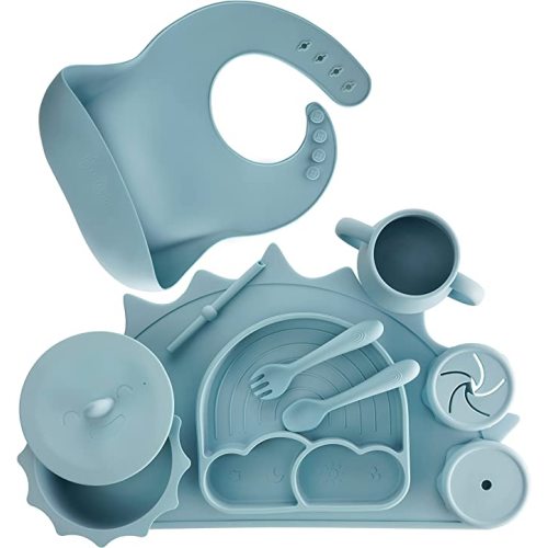 Rayshie Silicone Baby Feeding Supplies 6 in 1 Baby Dishes Baby Plates for  Bab