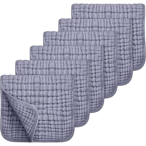 Looxii 100% Cotton Muslin Burp Cloths Large 20''x10'' Extra Soft and Absorbent 6 Pack Baby Burping Cloth for Boys and Girls (Fog Blue)