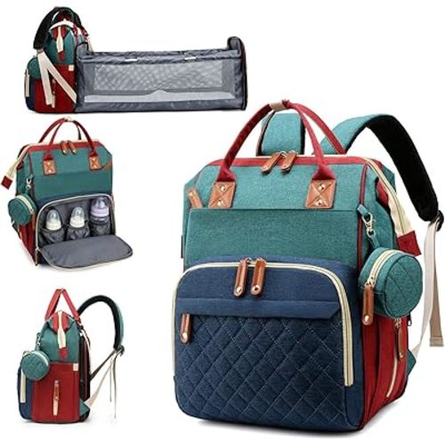 Diaper Bag, Backpack with Changing Station, Waterproof Baby Bag for Boys & Girls, USB Charging Port for Parents, Travel Backpack Baby Essentials & Lovely Baby Shower Gifts, RGB