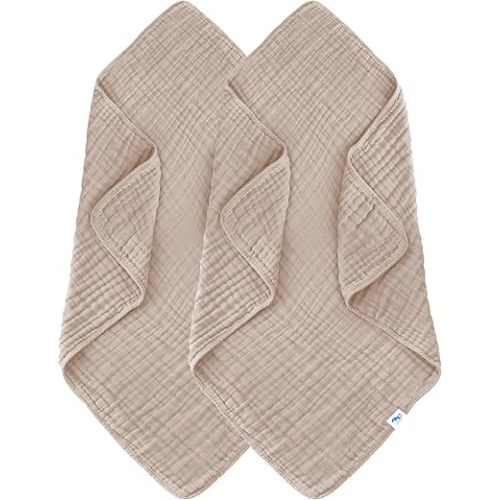 SWEET DOLPHIN Muslin Baby Bath Towels Blanket - 2 Pack 100% Cotton Towel for Babies, Infants, Toddlers - 40x40Inch - Highly Absorbent, Brown