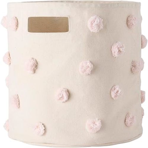 Pehr Pom Pom Basket, Bin (Blush) | 100% Cotton Canvas Storage for Nursery, Playroom & Home | Decorative Organizer | 13”D x 12”H