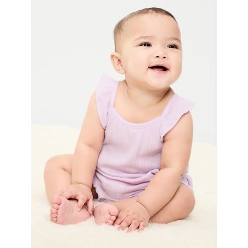 Printed Sleeveless Ruffle-Trim Romper for Baby