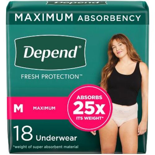 Depend Fresh Protection Adult Incontinence & Postpartum Underwear for Women - Maximum Absorbency - M - Blush - 18ct
