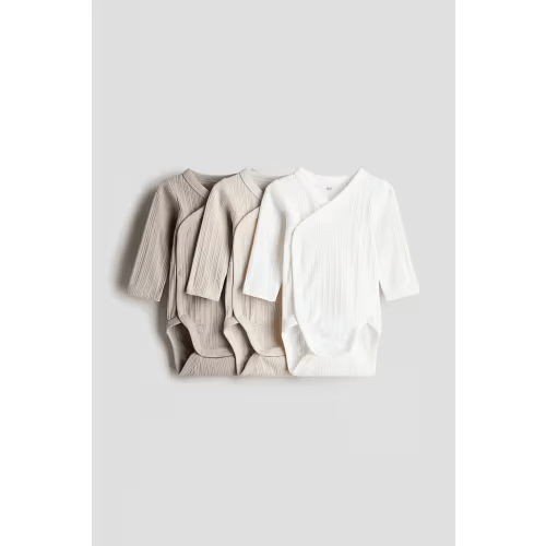 3-PACK RIBBED WRAPOVER BODYSUITS - NB