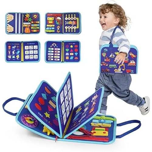 INKLAB Busy Board for 3 Year Old, Montessori Toys for 1-3 Year Old, Toddler Learning Toys Ages 2-4, 3 Year Old Boy Birthday Gift, Busy Board for Toddlers 3+