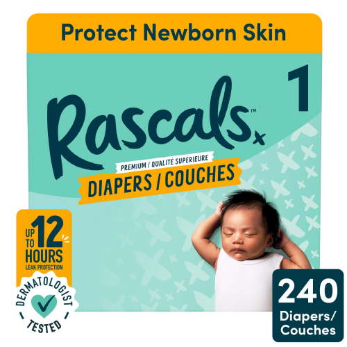Rascals Premium Absorbent Baby Diapers, Size 1, Carton, 240 Count - Walmart.ca