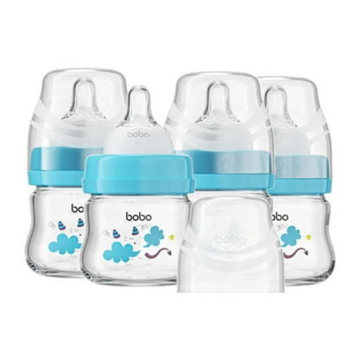 YOHKOH 2.7oz Newborn Glass Baby Bottle Sets,Wide-Neck,Slow Flow,for 0 m+,4-Pack,Blue