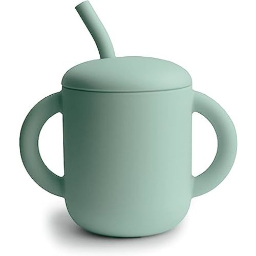 mushie 100% Silicone Training Cup & Straw for Toddlers | 6 Months+ (Cambridge Blue)