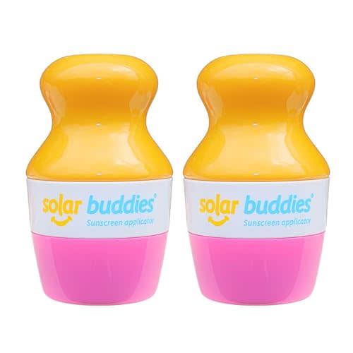 Duo Pink Pack Of Solar Buddies Refillable Roll On Sponge Applicator For Kids, Adults, Families, Travel Size Holds 100ml Travel Friendly for Sunscreen, Suncream and Lotions