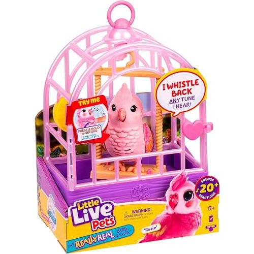Little Live Pets My Really Real Talking Bird Toy & Cage - Rosie, Interactive Voice Repeating Toy, 20+ Sounds & Reactions, Talking Toys for Kids 5-7