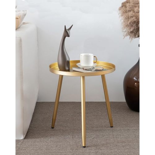 AOJEZOR Side Table: End Table for Any Room - Round Side Tables for Small Spaces - Matte Gold with 3 Legged