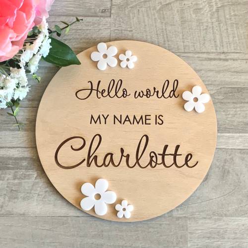 Custom Daisy Flower Baby Announcement Sign - Personalized Floral Name Plaque - Hello World Birth Sign