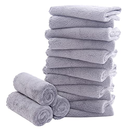 16 Pack Baby Washcloths - Luxury Coral Fleece - Extra Absorbent and Soft Wash Clothes for Newborn, Infants and Toddlers - Suitable for Sensitive Skin and New Born - Baby Shower - Light Grey,10x10 Inch