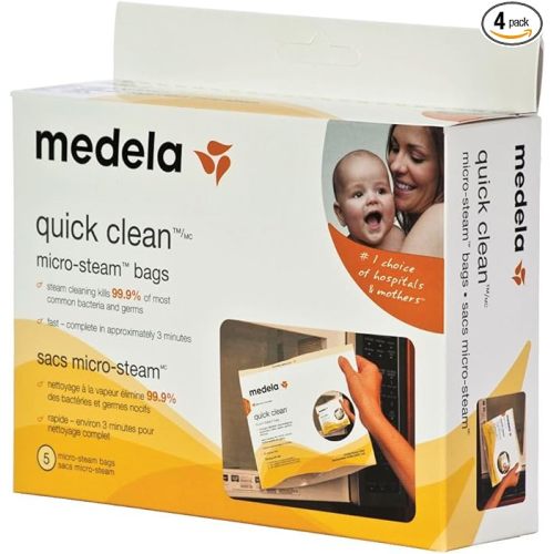 Medela Quick Clean Micro-Steam Bags Economy Pack of 4 retail boxes (20 Bags Total) - Original Version