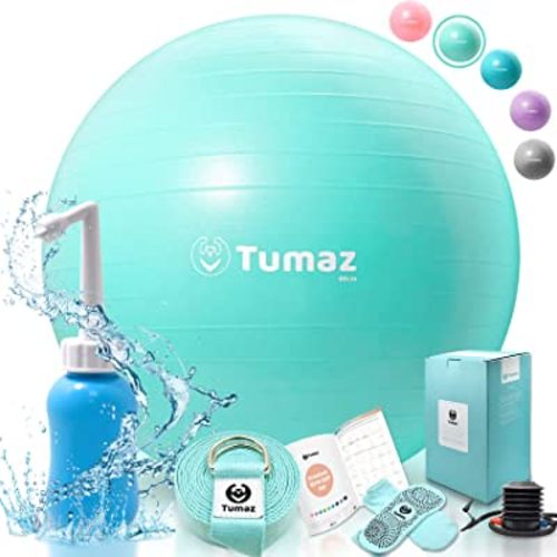 Tumaz Birth Ball - Birthing Ball for Pregnancy & Labor - Including Birthing Ball/Peri Bottle/Yoga Strap/Non-Slip Socks - Pregnancy Ball for Exercises Set with Quick Foot Pump & Instruction Poster