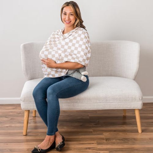 Itzy Ritzy 4-in-1 Nursing Cover, Shopping Cart Cover & Infinity Scarf – Breathable, Multi-Use Nursing Cover Up for Breastfeeding, Carseat Canopy & Stroller Cover (Checkerboard)