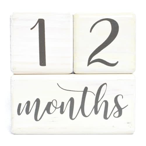 Premium Solid Wood Baby Milestone Age Blocks + Gift Box | Soft White Stained Natural Pine | Weeks Months Years Grade Newborn Photo Props | Perfect Pregnancy Gift and Keepsake, Month Photos